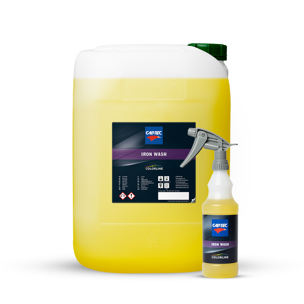 Cartec Iron Wash : décontaminant ferreux en bidon et en flacon pulvérisateur