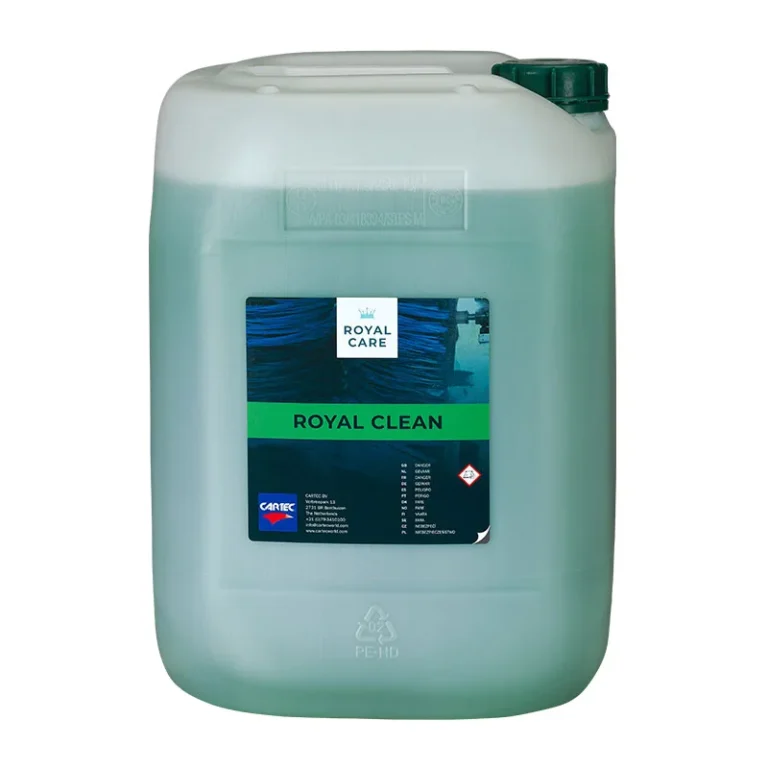 Bidon de produit de la gamme Cartec Royal Care pour le lavage professionnel