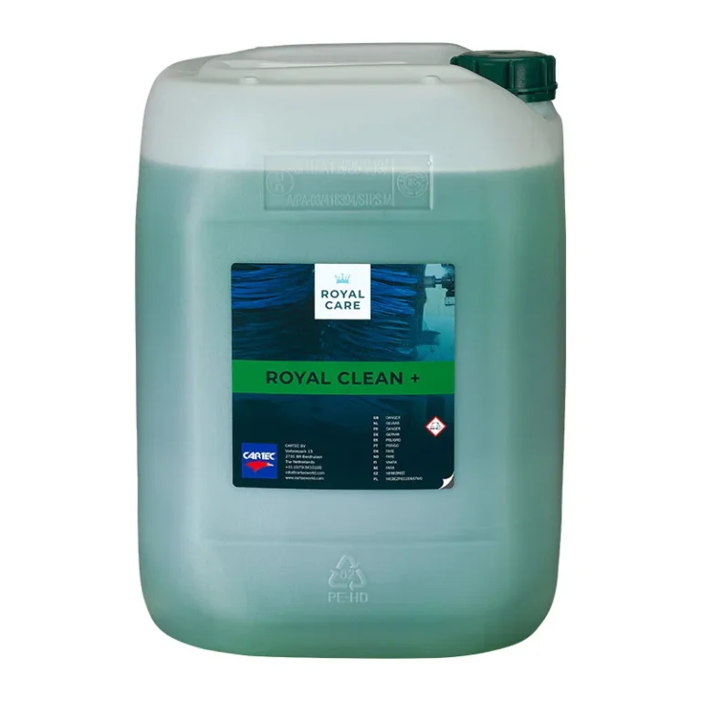 Bidon de produit de la gamme Cartec Royal Care pour le lavage professionnel