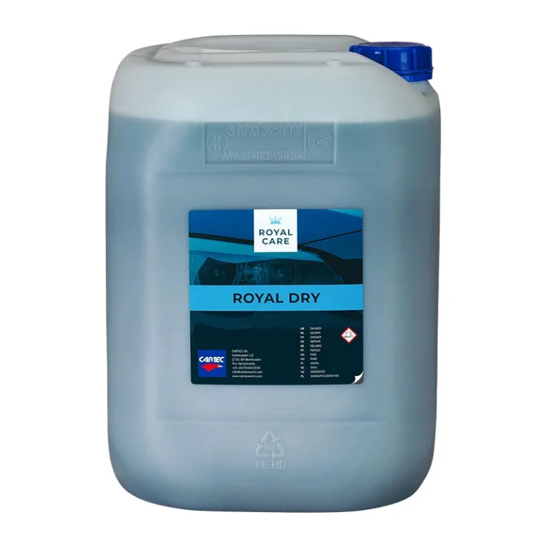 Bidon de produit de la gamme Cartec Royal Care pour le lavage professionnel