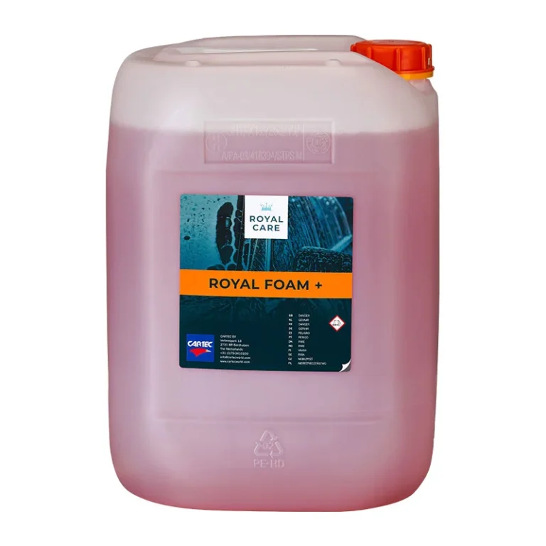 Bidon de produit de la gamme Cartec Royal Care pour le lavage professionnel