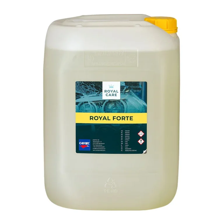 Bidon de produit de la gamme Cartec Royal Care pour le lavage professionnel