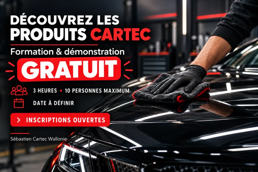 Formation, démonstration et découverte gratuite des produits Cartec avec Sébastien Cartec Wallonie : 3 heures, 8 personnes maximum, date à définir et inscriptions ouvertes
